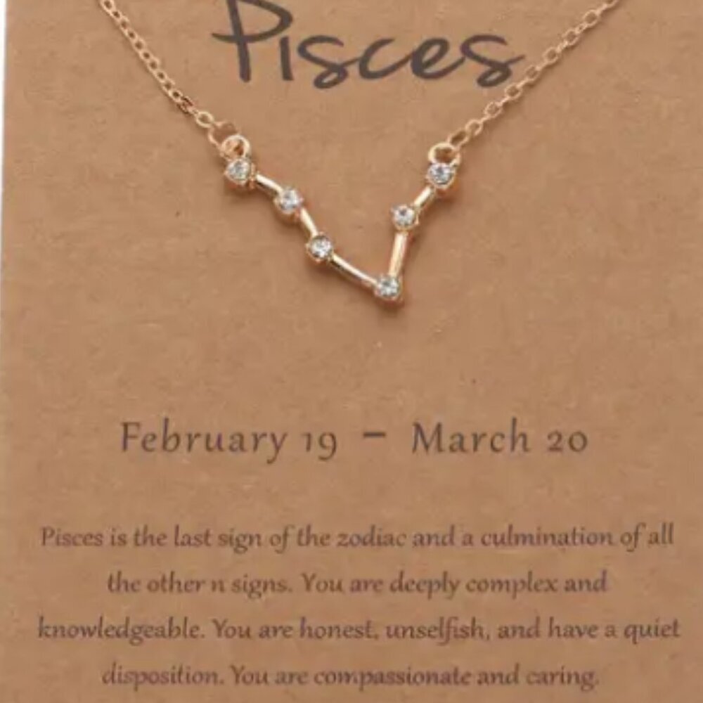 Pisces Zodiac Pendant Necklace Gold Plated Stainless Steel - Gold